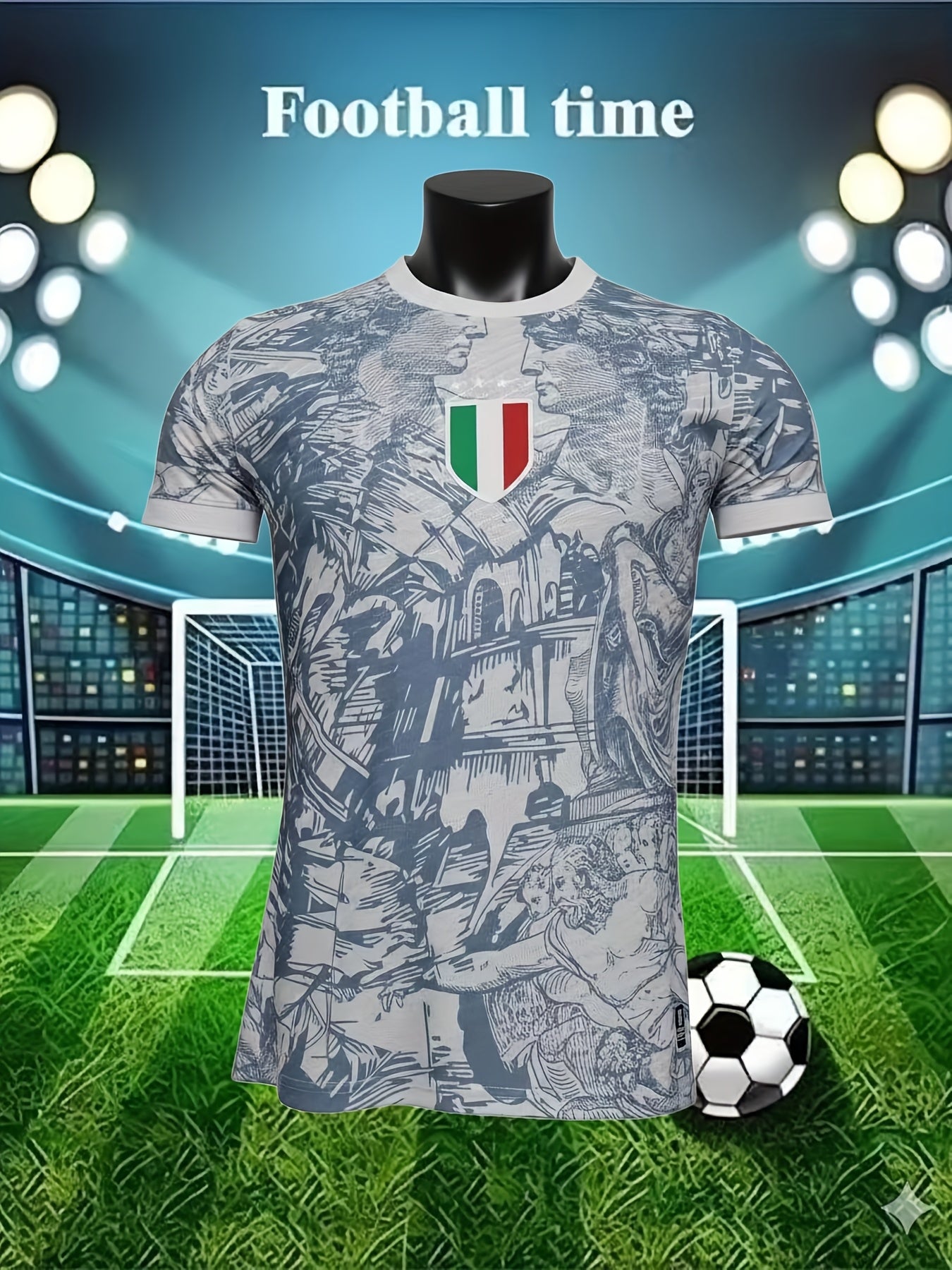 Italy Embroidered Soccer Jersey | Vintage Crew Neck, Slight Stretch Fabric, All Over Print, Short Sleeve, Perfect for Adult and Teen