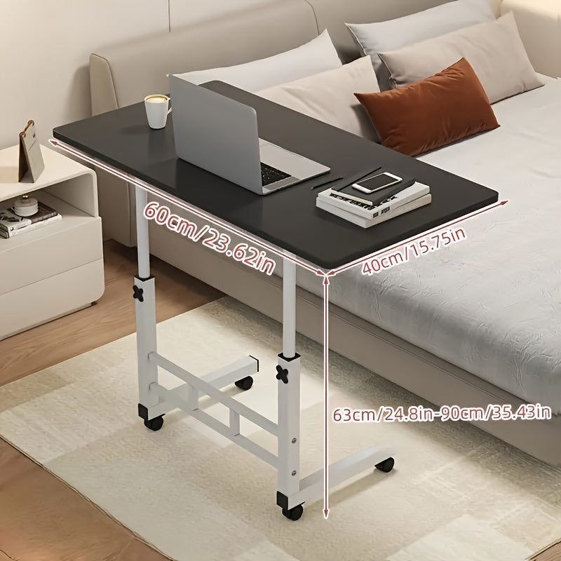 3-Tier Heavy-Duty Metal Folding Desk with Locking Casters & Storage Shelf - Height-Adjustable Expandable Desktop, Space-Saving Rolling Computer Table with Engineered Wood Top