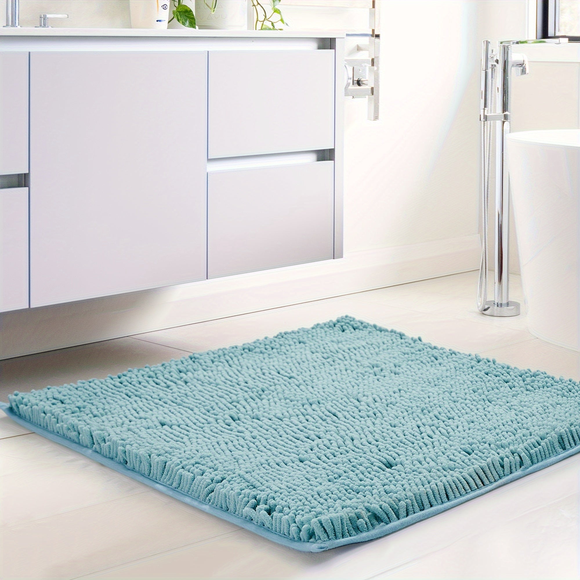 Bath Mat, Thick Soft Chenille Bath Rugs, Quick Dry Absorbent Machine Wash Bathroom Rugs, Non-Slip Rubber Backing Durable Rugs For Bathtubs, Shower Floor, Under The Sink