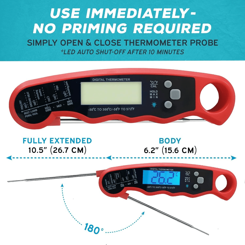 Instant Read Meat Thermometer Digital - Food Thermometer for Cooking, Grill, Oven, BBQ - Backlit Display