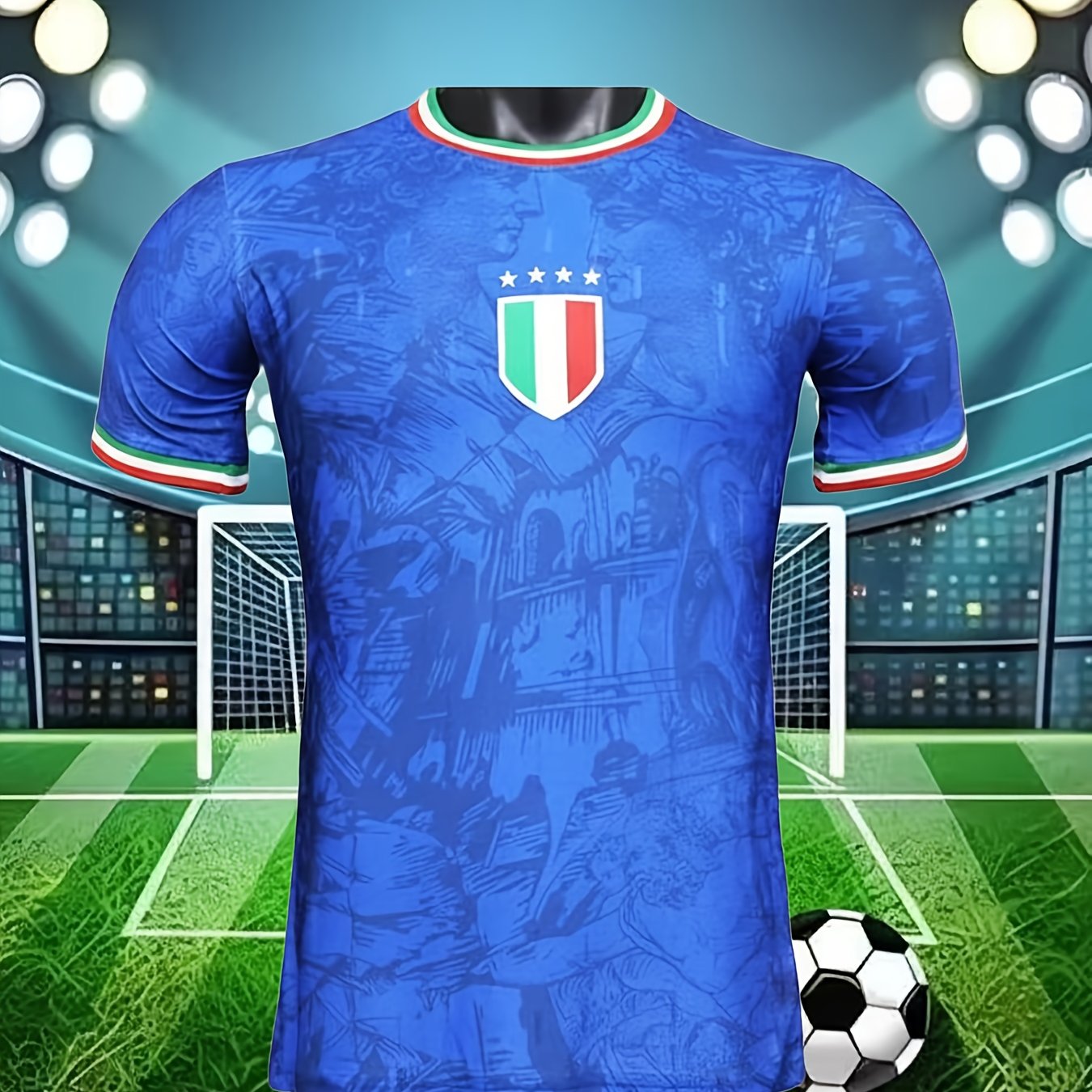 Italy Embroidered Soccer Jersey | Vintage Crew Neck, Slight Stretch Fabric, All Over Print, Short Sleeve, Perfect for Adult and Teen