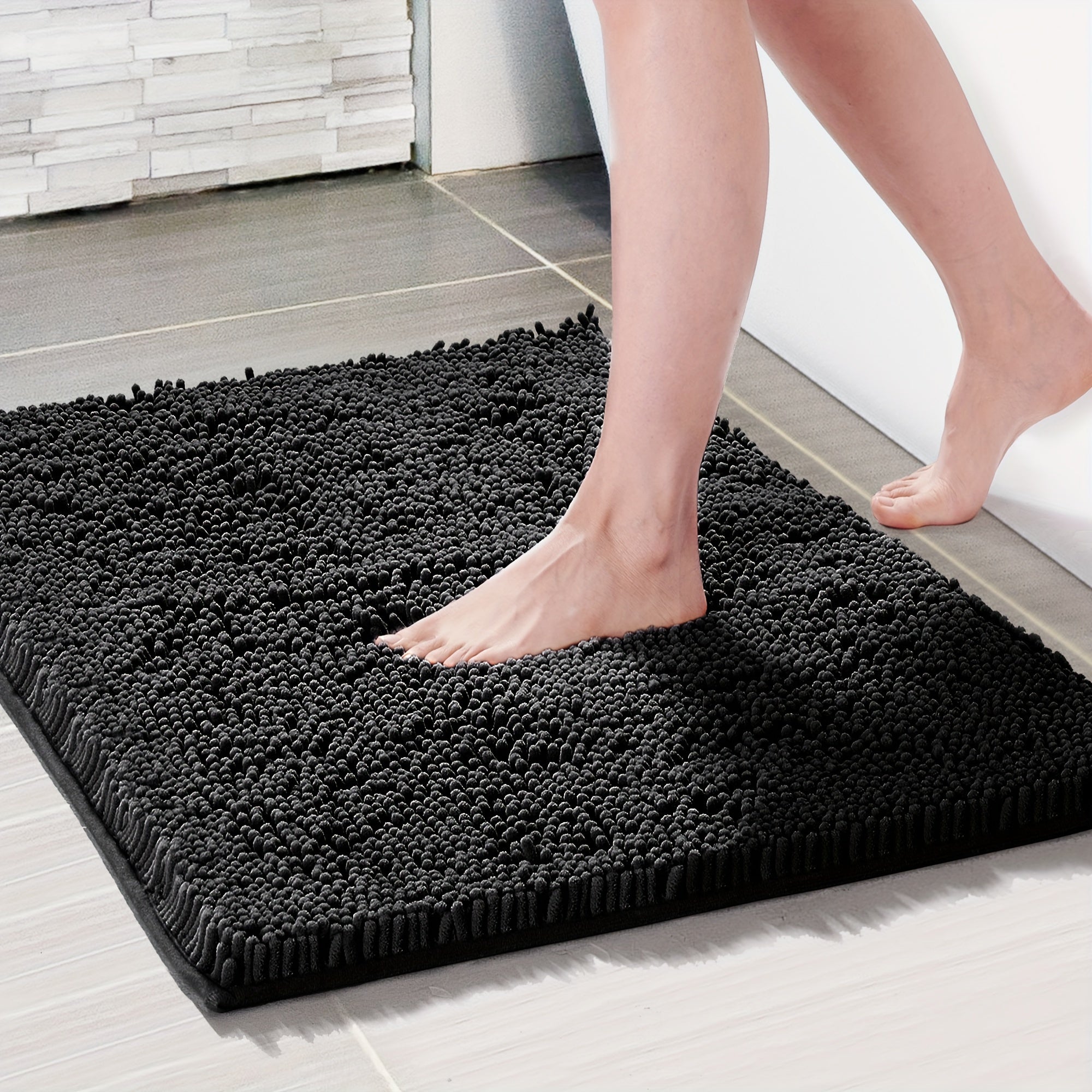 Bath Mat, Thick Soft Chenille Bath Rugs, Quick Dry Absorbent Machine Wash Bathroom Rugs, Non-Slip Rubber Backing Durable Rugs For Bathtubs, Shower Floor, Under The Sink