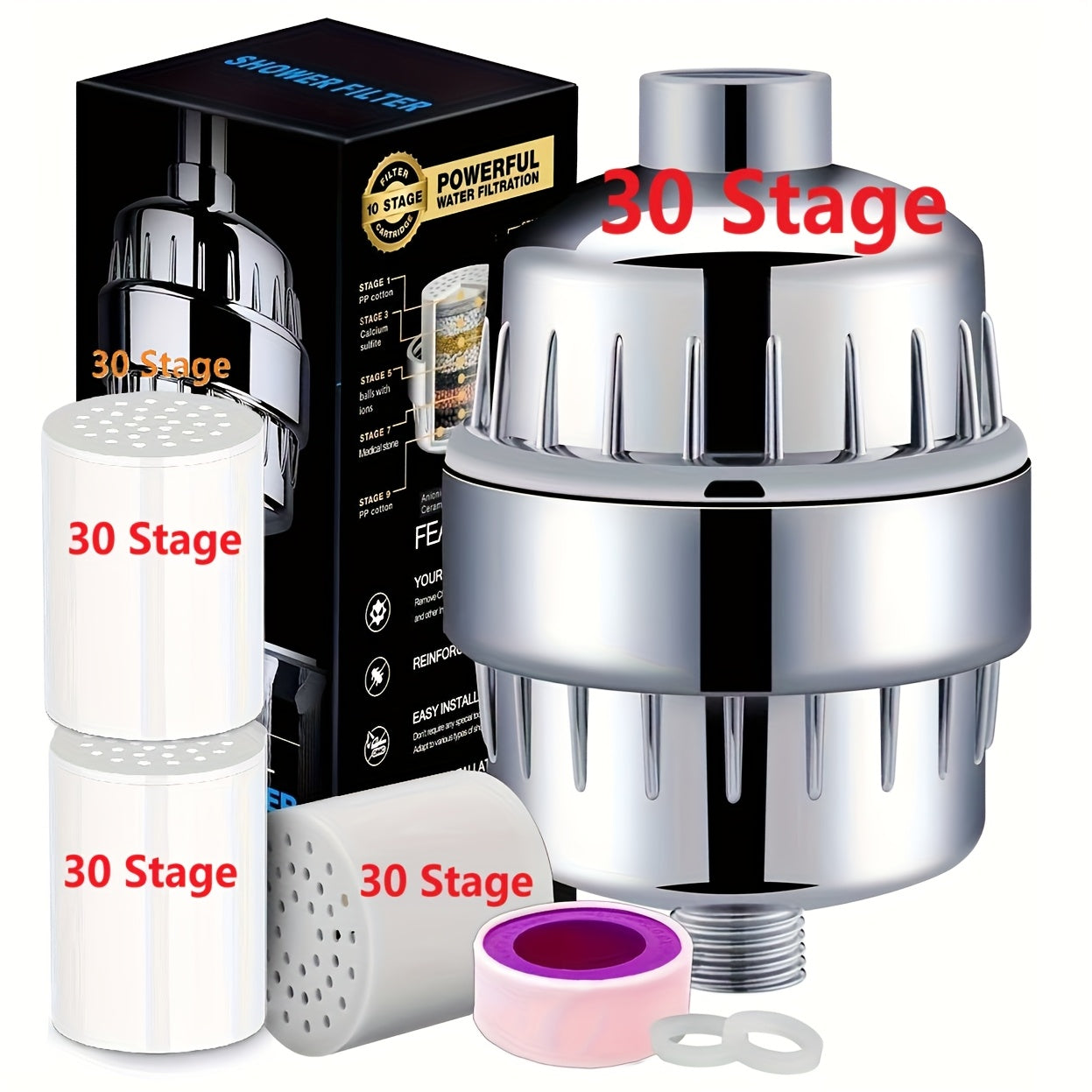 30/35-Stage Shower Water Filter] 30-Stage High-Performance Shower Filter, Showerhead Filter with Cartridges - Hard Water Purifier