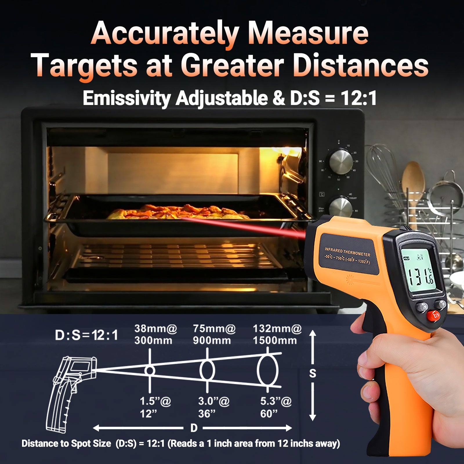 Infrared Thermometer Gun, Non-Contact Surface Thermometer Gun for Pizza Cooking, Ovens, Grills, Frying And Repair(Non-Human)
