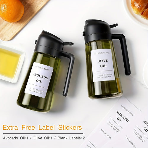 2pcs Glass Olive Oil Bottles, 2-in-1 Oil Drip And Sprayer Kitchen Gadgets, Dark Green Glass Shade To Prevent Oxidation, 16oz/480ml Seasoning Storage Bottle, Oil Sprayer And Oil Dispenser, Moving Gift!