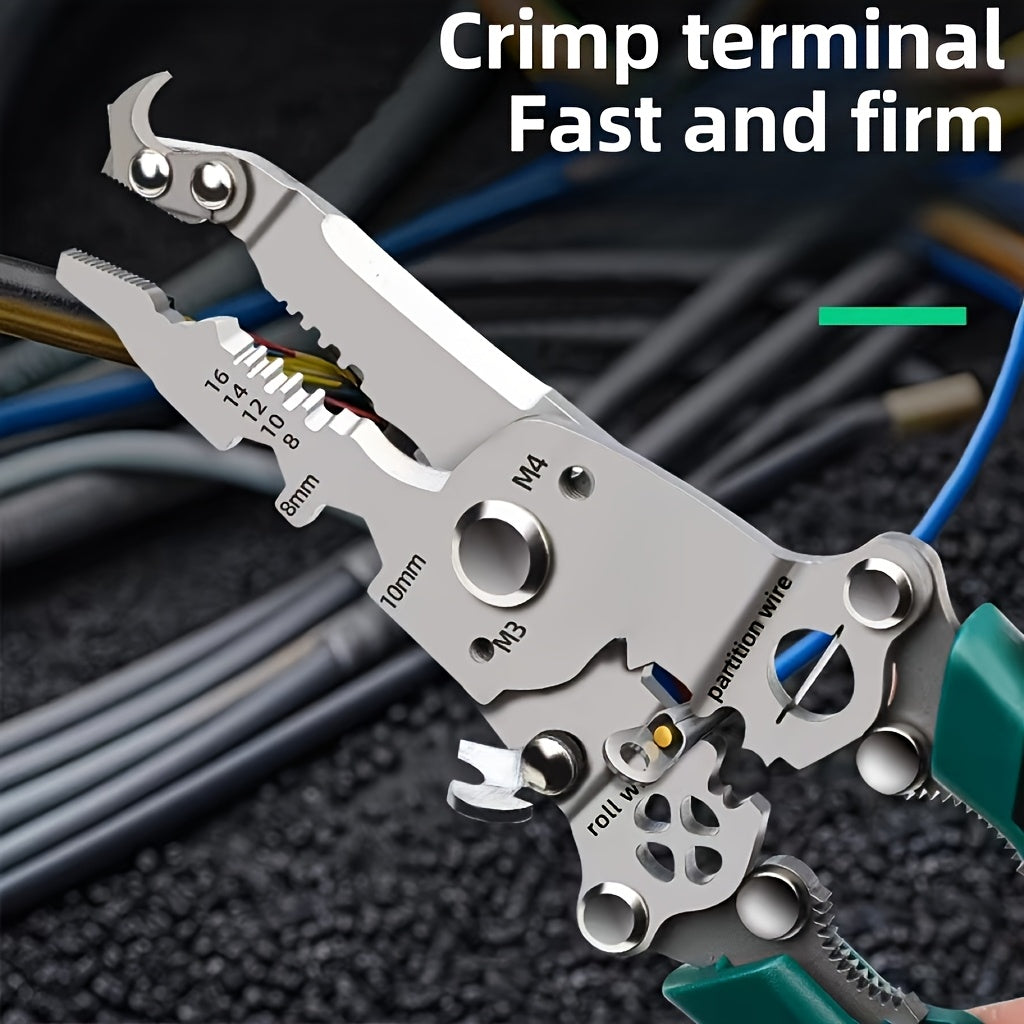 18-In-1 Electrician Multi-Tool Folding Wire Stripper - Made from Durable Chrome Vanadium Steel, Featuring a Hook Knife, Wire Cutting, Stripping, Crimping, Screwdriver, And Wrench Functions - Ideal for, Home Improvement, And C