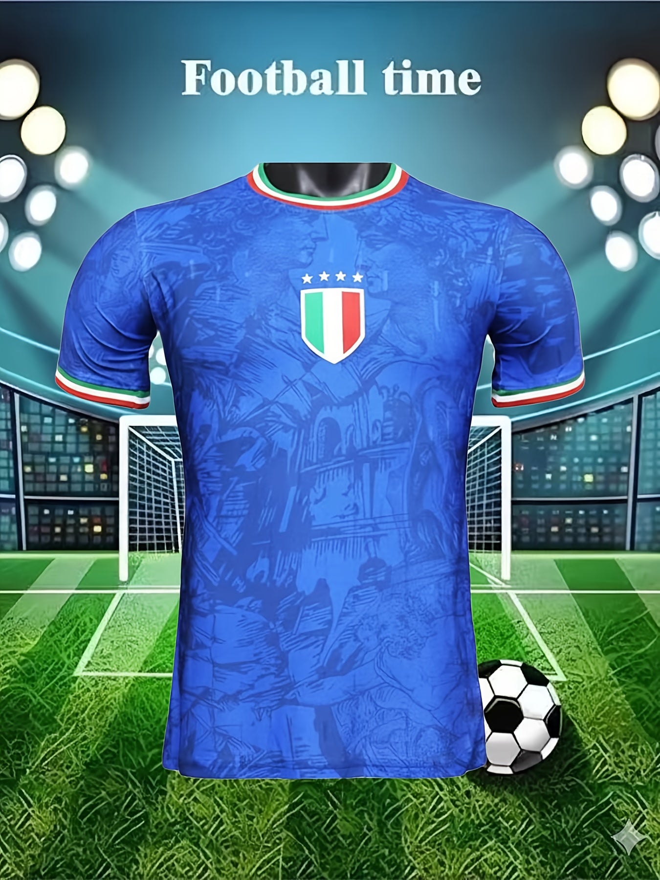 Italy Embroidered Soccer Jersey | Vintage Crew Neck, Slight Stretch Fabric, All Over Print, Short Sleeve, Perfect for Adult and Teen