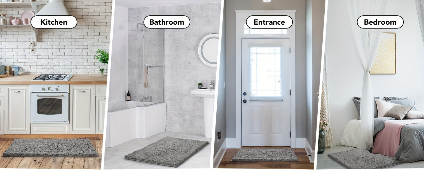 Bath Mat, Thick Soft Chenille Bath Rugs, Quick Dry Absorbent Machine Wash Bathroom Rugs, Non-Slip Rubber Backing Durable Rugs For Bathtubs, Shower Floor, Under The Sink