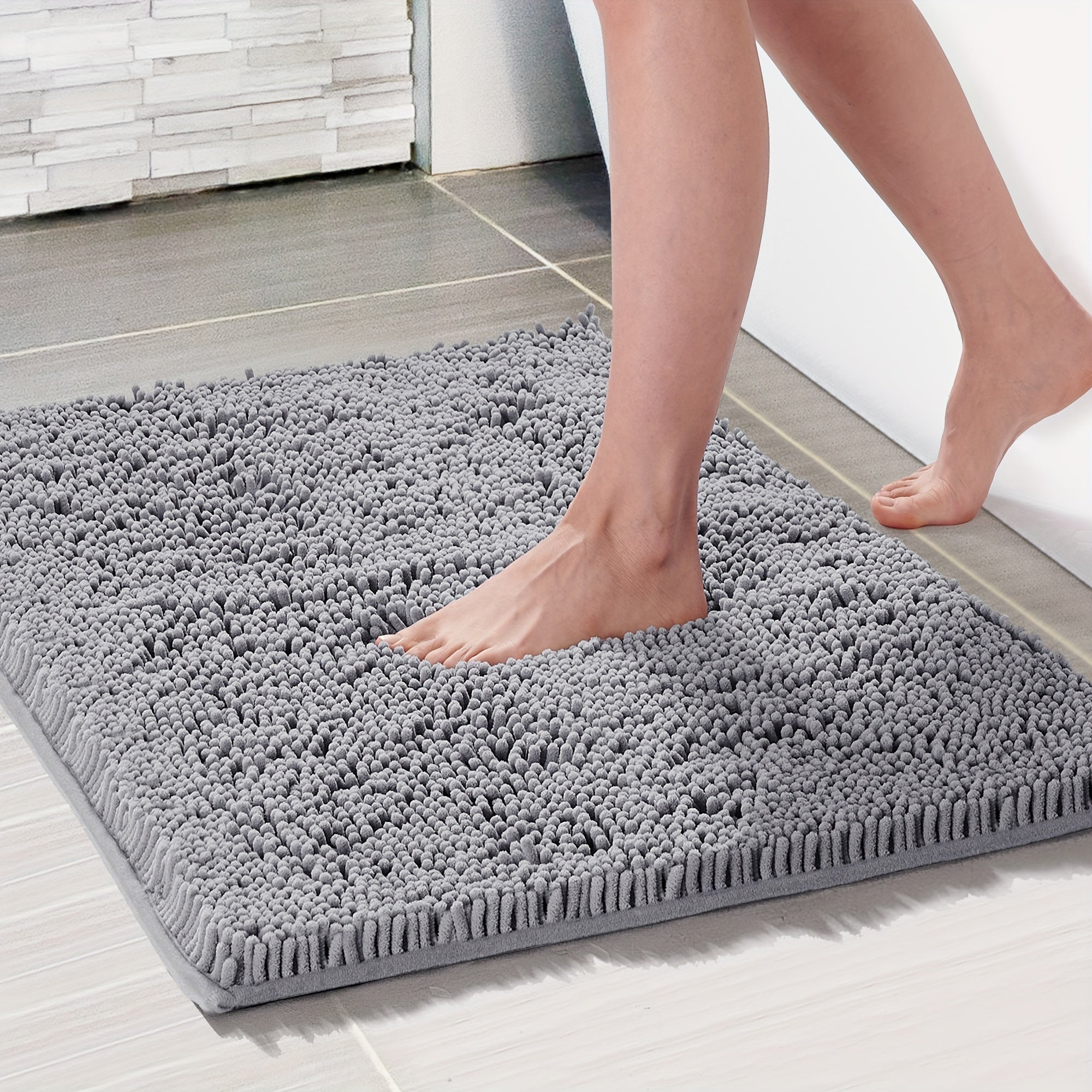 Bath Mat, Thick Soft Chenille Bath Rugs, Quick Dry Absorbent Machine Wash Bathroom Rugs, Non-Slip Rubber Backing Durable Rugs For Bathtubs, Shower Floor, Under The Sink
