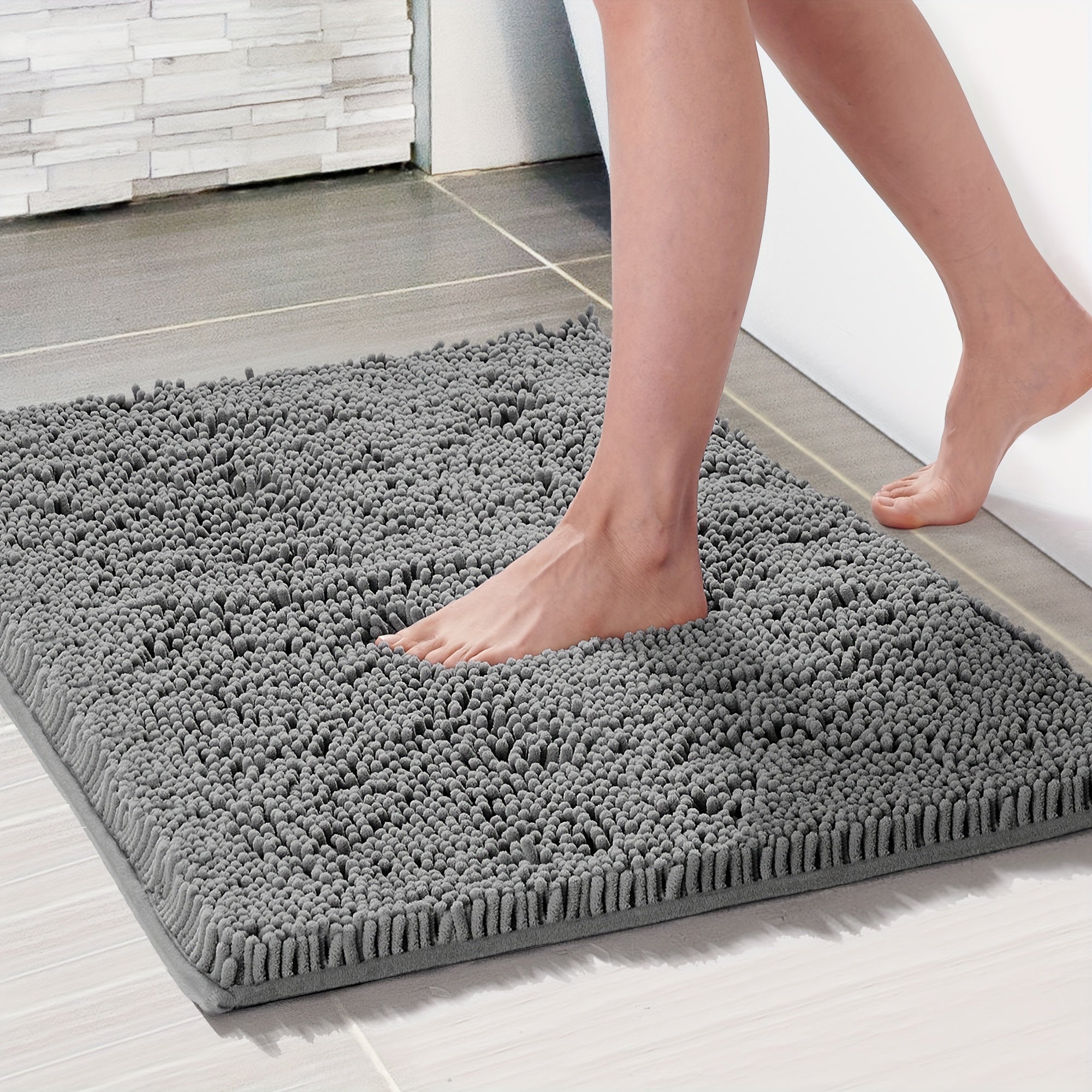Bath Mat, Thick Soft Chenille Bath Rugs, Quick Dry Absorbent Machine Wash Bathroom Rugs, Non-Slip Rubber Backing Durable Rugs For Bathtubs, Shower Floor, Under The Sink