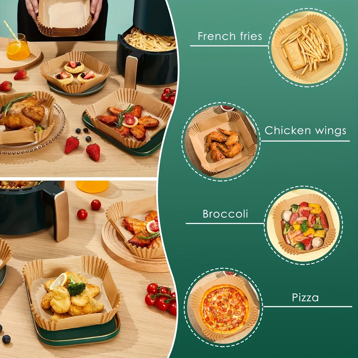 125pcs Air Fryer Paper Liners, Disposable Liners for Microwave & Air Fryer, Non-Stick Air Fryer Liners, Square Unbleached (8 Inches) - Suitable for 5-8 QT Air Fryers, Ideal for Baking & Microwaving, Air Fryer Accessories