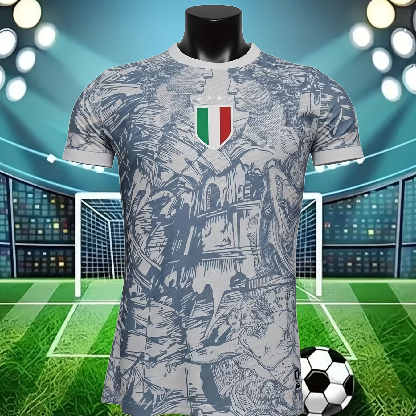 Italy Embroidered Soccer Jersey | Vintage Crew Neck, Slight Stretch Fabric, All Over Print, Short Sleeve, Perfect for Adult and Teen