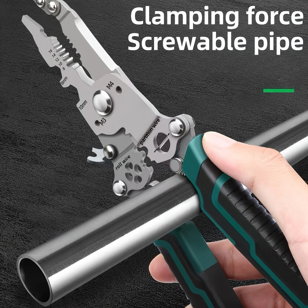 18-In-1 Electrician Multi-Tool Folding Wire Stripper - Made from Durable Chrome Vanadium Steel, Featuring a Hook Knife, Wire Cutting, Stripping, Crimping, Screwdriver, And Wrench Functions - Ideal for, Home Improvement, And C