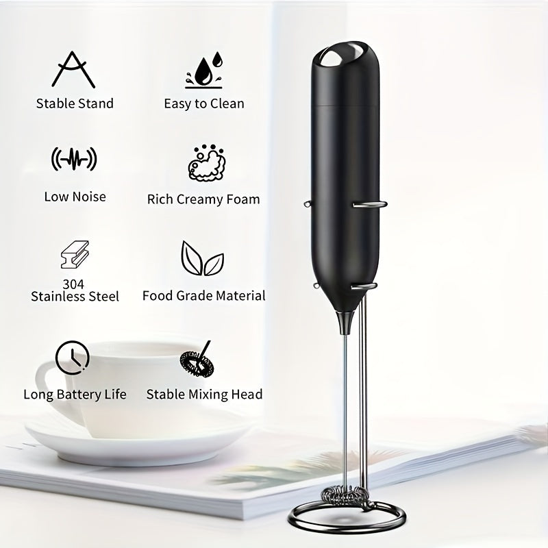 1pc 1pcs Portable Battery-Powered Electric Milk Frother - Fast Foaming in Seconds, Quiet Low-Noise Mini Handheld Milk Whip Suitable for Coffee, Cappuccino, Matcha, Hot Chocolate - Easy Clean, Holiday Gifts (Foams for Latte)